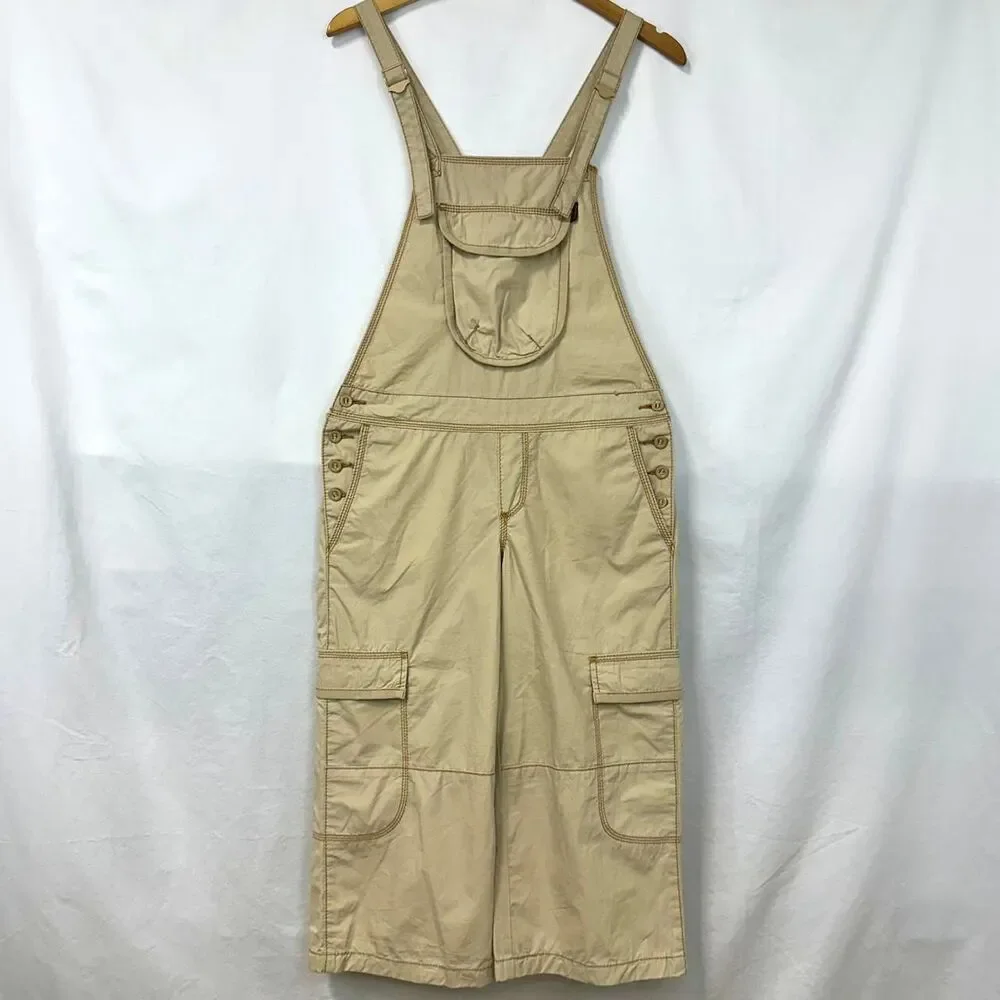 GRANE 2000s Y2K Tan Capri Overalls Cargo Baggy Juniors 7 Pockets Indie Utility